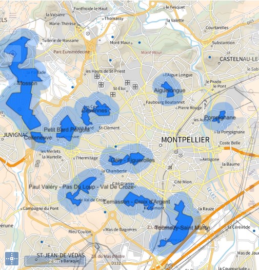 Carte des quartiers prioritaires de Montpellier